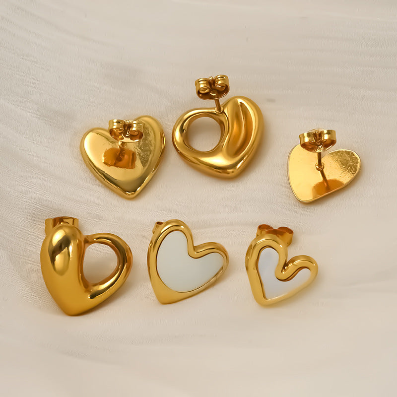 Wholesale Stainless Steel 18K Gold Plated Heart Inlaid Shell Stud Earrings