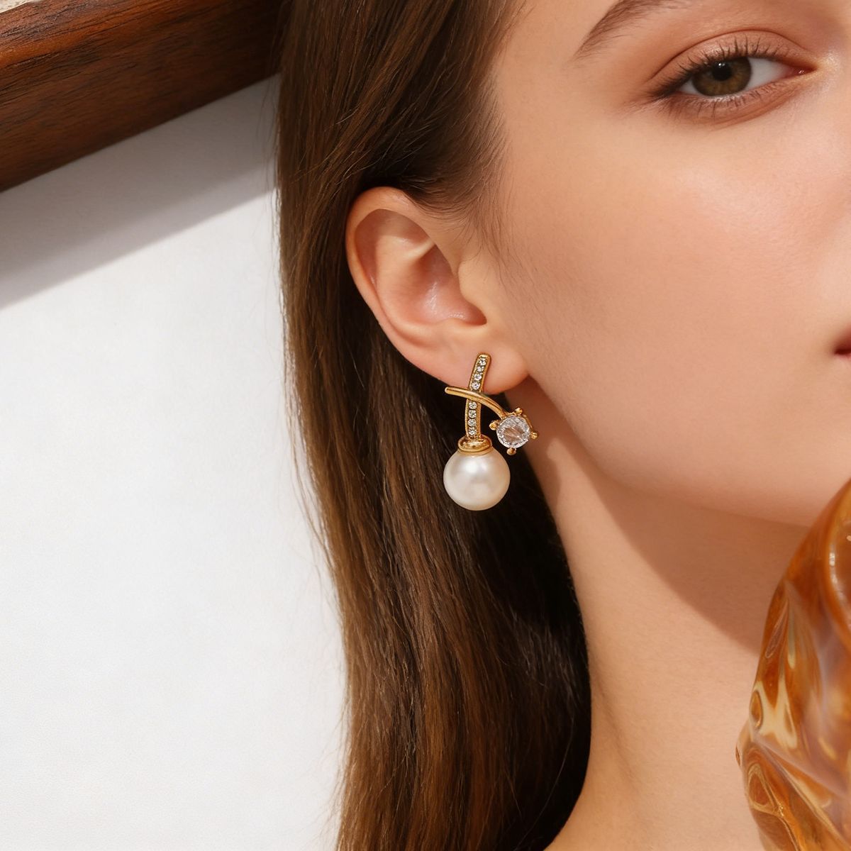 Wholesale Stainless steel earrings vacation style pearl flower earrings for women