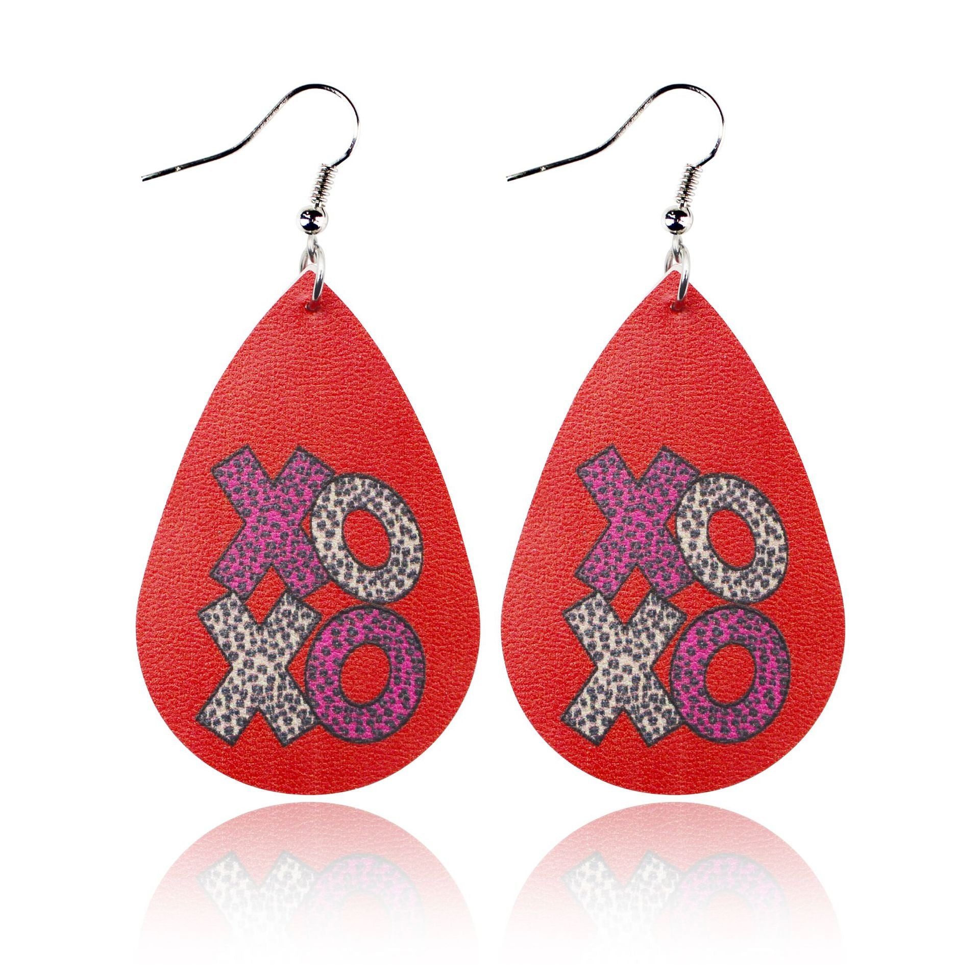 Wholesale Valentine's Day Love Romantic Polka Dot Stripe Printed Water Drop Leather Earrings