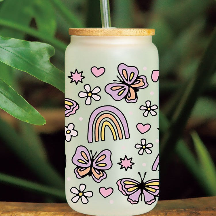 Wholesale Colorful Butterfly Flowers  16oz Cup UV DTF Wraps