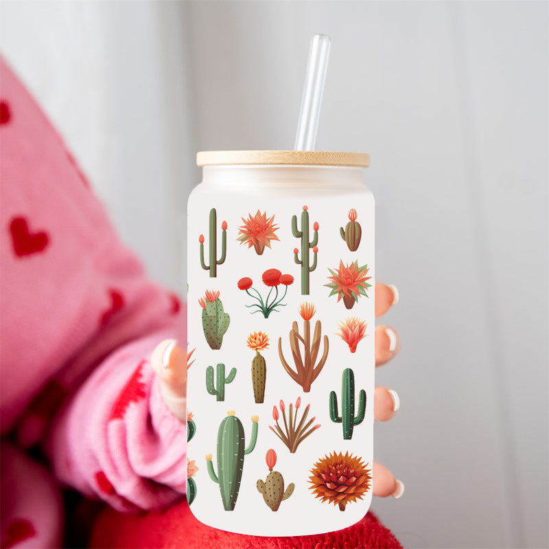 Wholesale Green succulent cactus 16oz Cup UV DTF Wraps