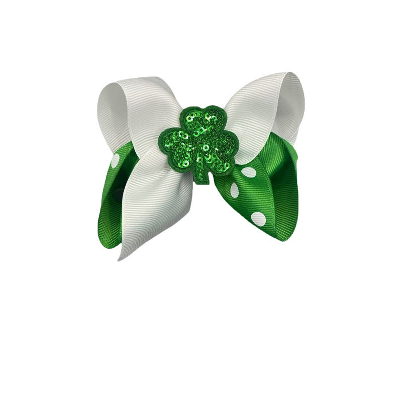 Wholesale St.  Patrick' s Day Green Clover Bow Hair Clip