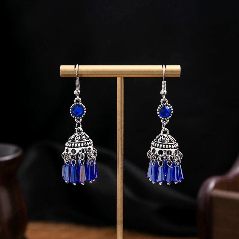 Wholesale Turquoise Bohemian Owl Dream Catcher Feather Alloy Earrings