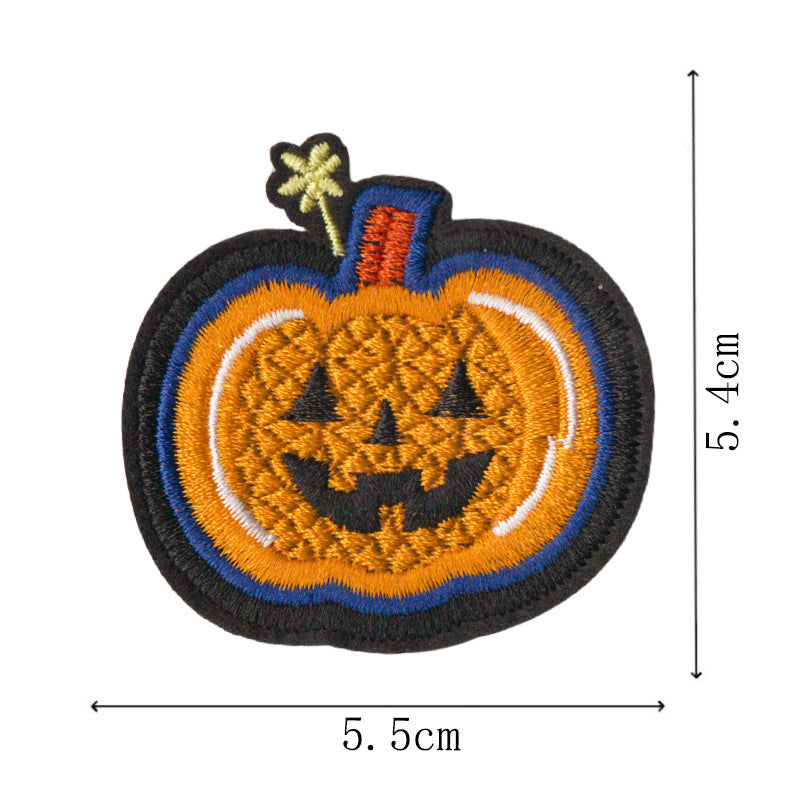 Wholesale  Embroidered Iron On Patches 9 Piece Set With Witch Pumpkin Cat Ghost Bat Designs For ets DIY Craft Supply Resale