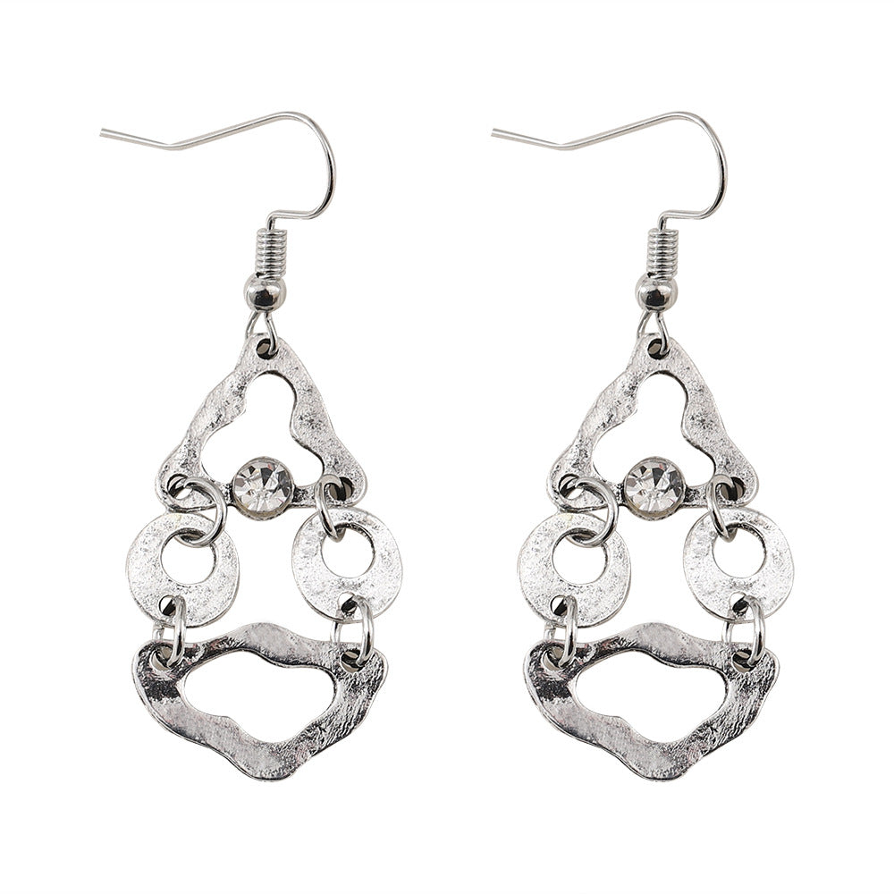 Wholesale Literary retro geometric splicing irregular hollow diamond earrings