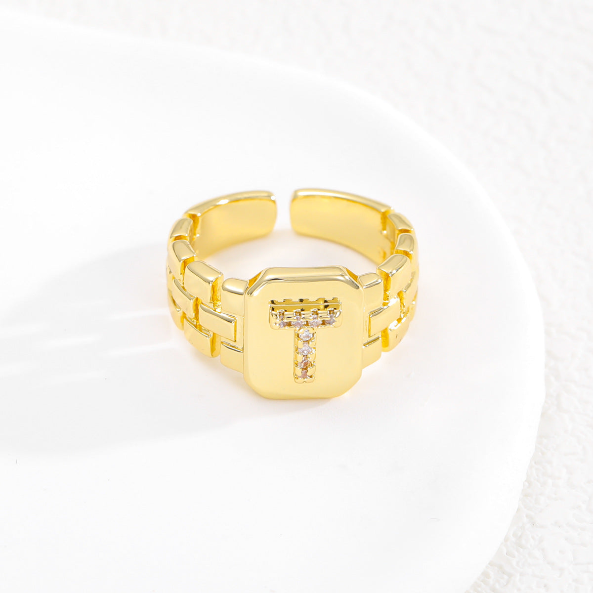 Wholesale Gold plated letter series open ring