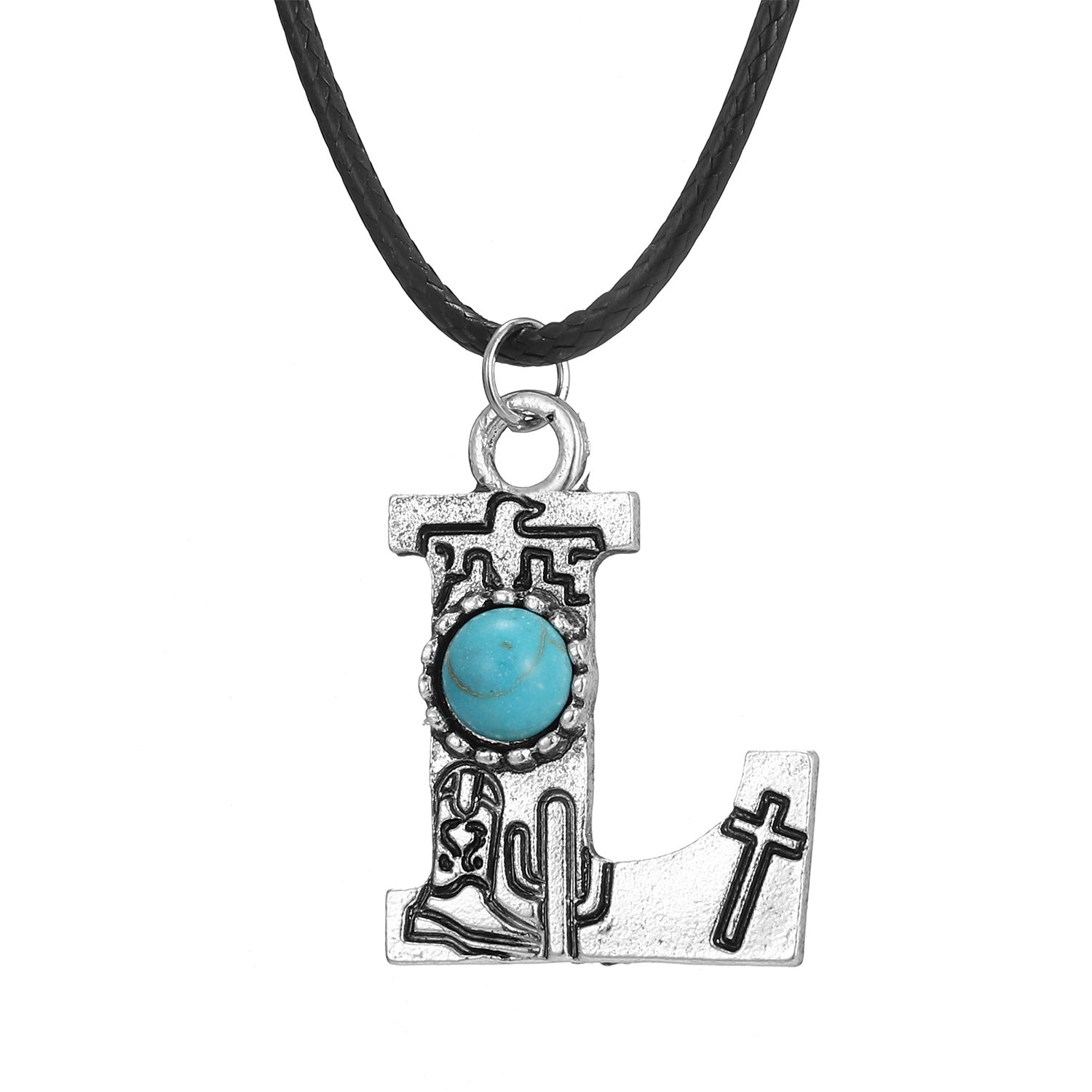 Wholesale English letter necklace western style cactus sunflower turquoise chain