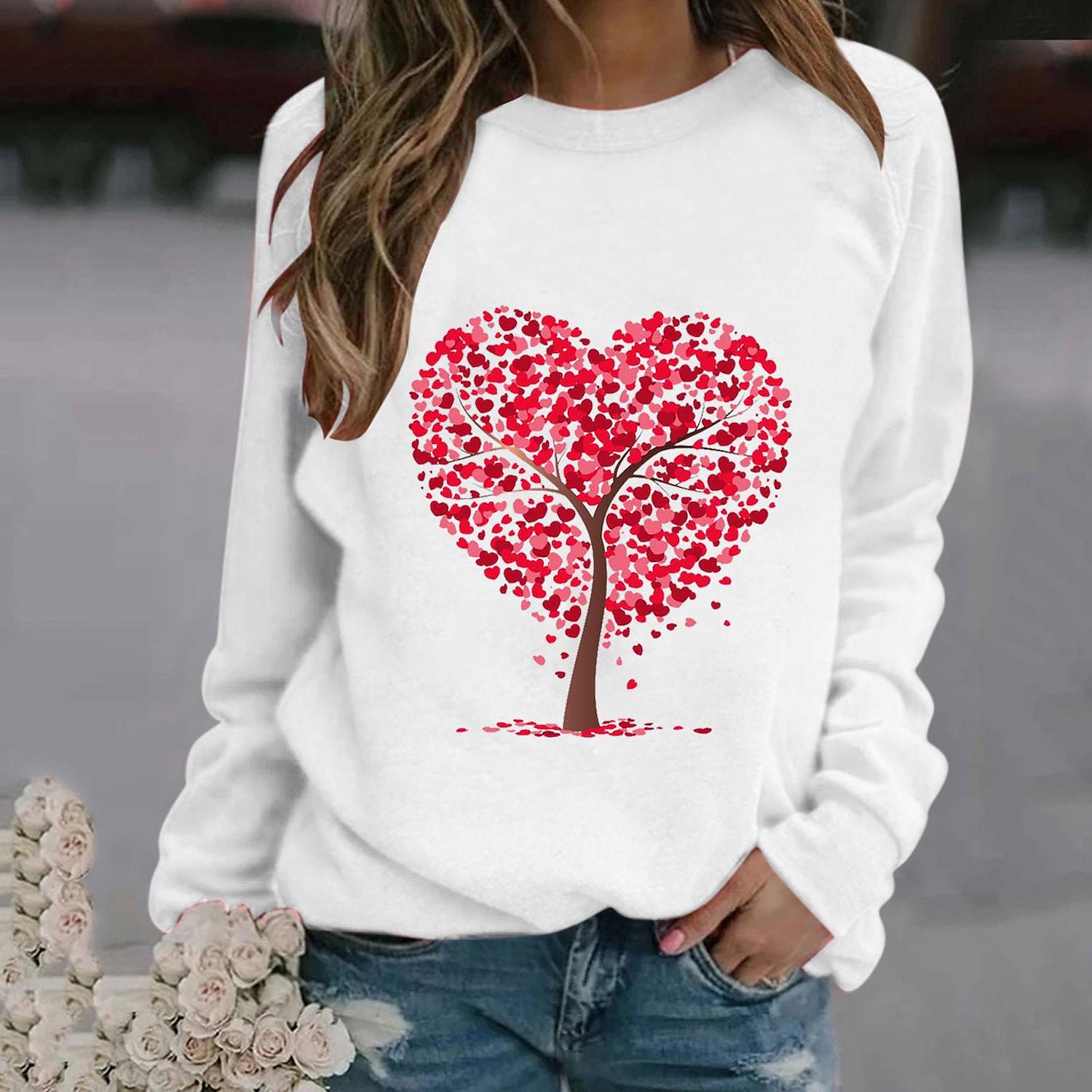Wholesale Valentine's Day 3D round neck sweater women's red love tree women's clothing