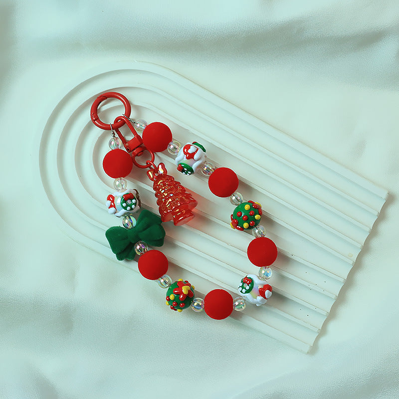 Wholesale Christmas Plush Gingerbread Man Beaded Phone Chain  Keychain Bag Charm Decorative Accessory For Holiday Gift