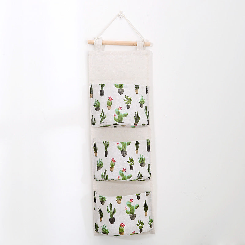 Wholesale Cotton and Linen Three Pocket Three-dimensional Miscellaneous Storage Hanging Bag