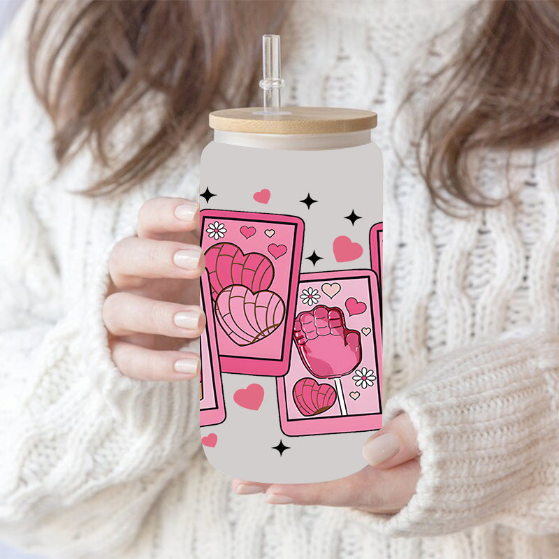 Wholesale Pink Heart  16oz Cup UV DTF Wraps