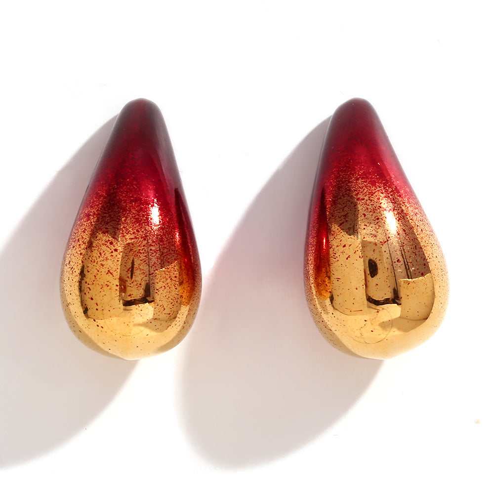 Wholesale Stainless Steel 18K Gold Plated Spray Painted Water Drop Earrings