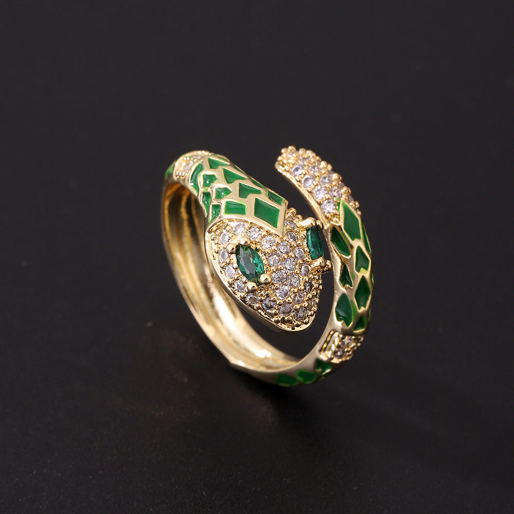 Wholesale Popular Gold-plated Retro Green-eyed Snake-shaped Open Light Luxury Ring