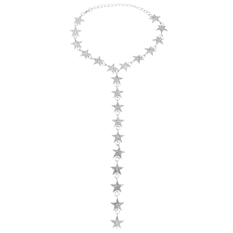 Wholesale Five Pointed Star Diamond Long Pendant Alloy Necklaces