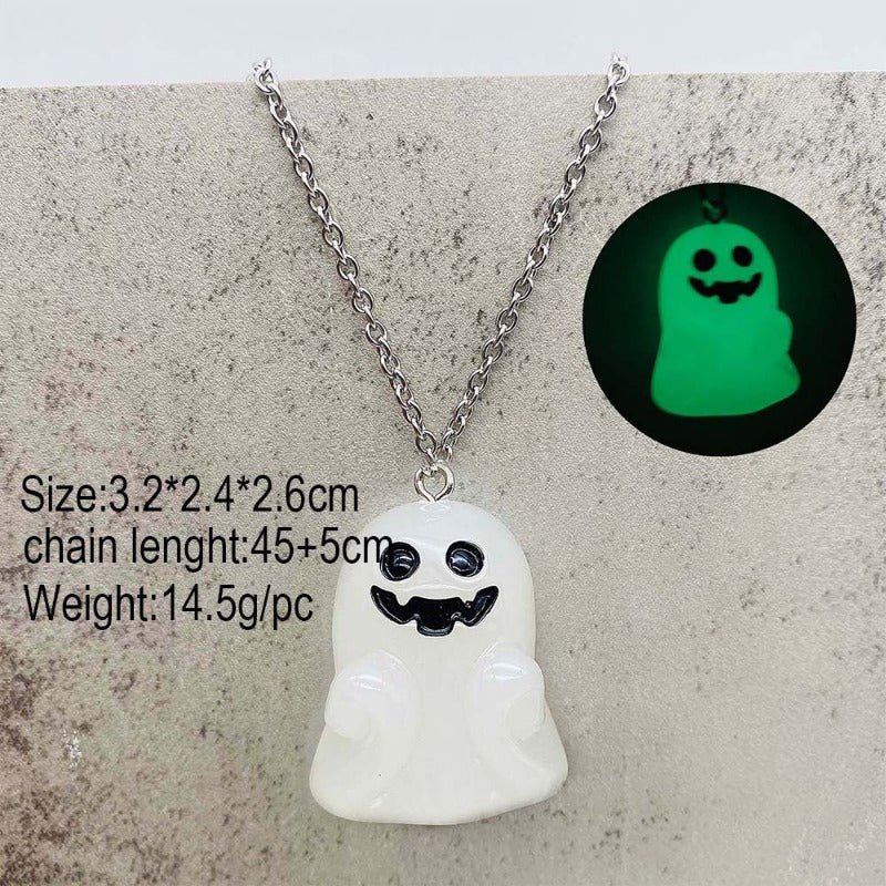 Wholesale Stereo Resin Glow-in-the-dark Ghost Halloween Wishing Bottle Earrings and Necklaces Set