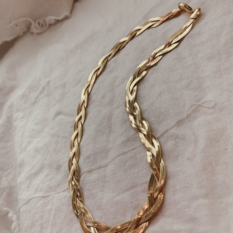 Wholesale Stainless Steel Plated 18k Three-layer Braided Flat Snake Bone Thick Necklace