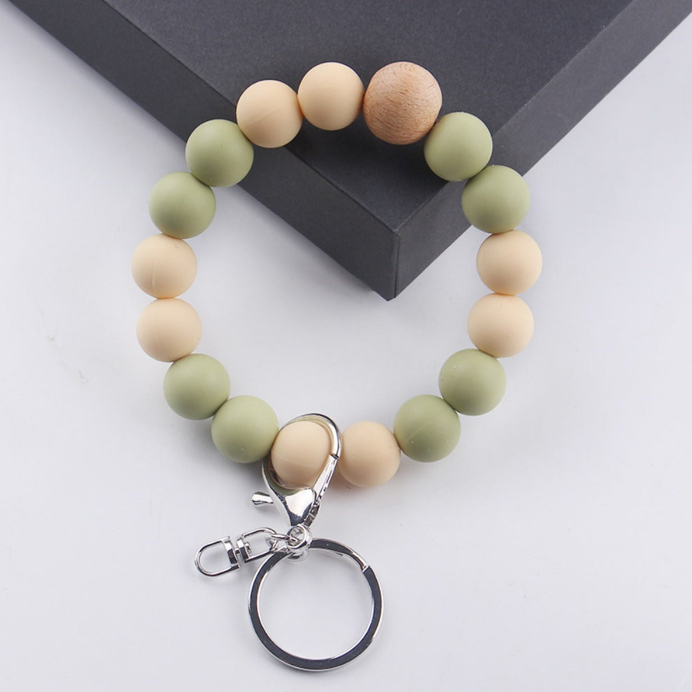 Wholesale Solid Color Silicone Beaded Wrist Keychain