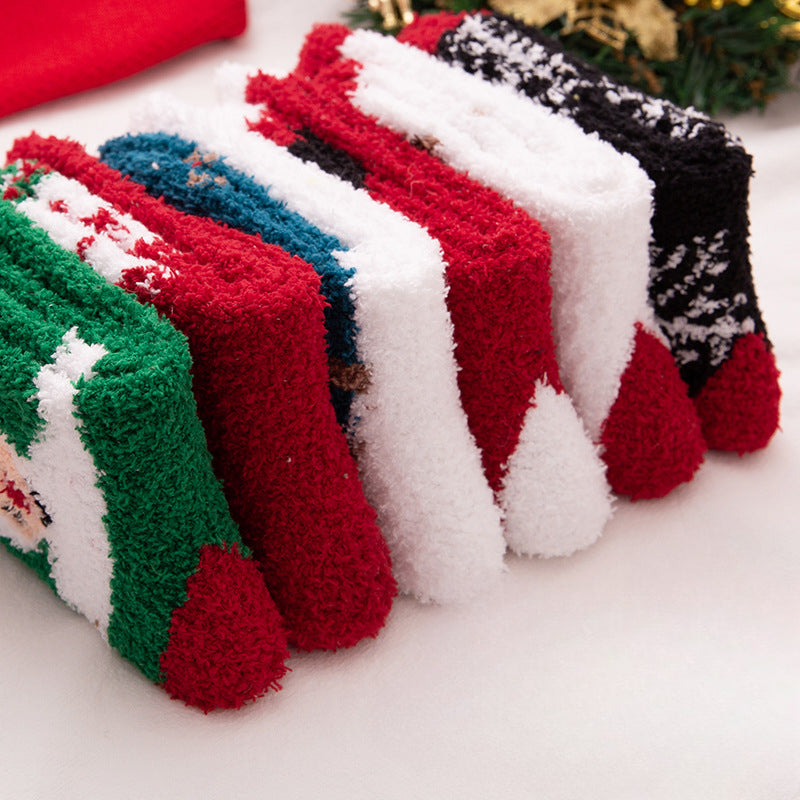 Wholesale Christmas Winter Women's Home Coral Plush Thick Sleeping Socks