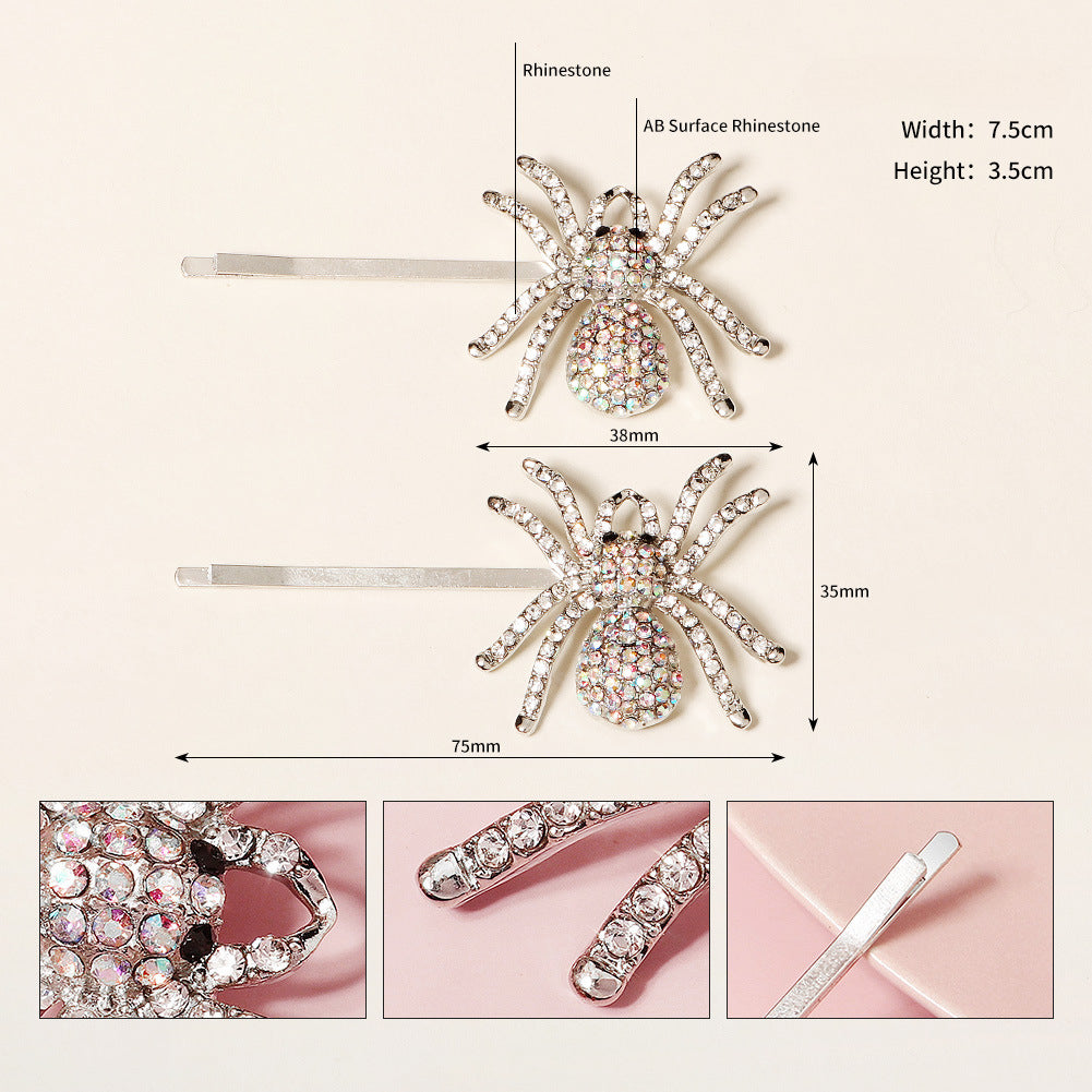 Wholesale Halloween Colorful Rhinestone Spider Alloy Straight Hair Clip