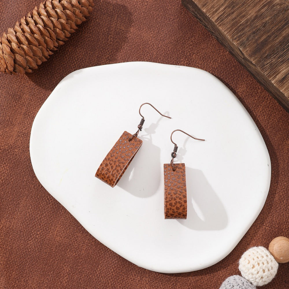 Wholesale Rectangular Lychee Pattern Leather Earrings