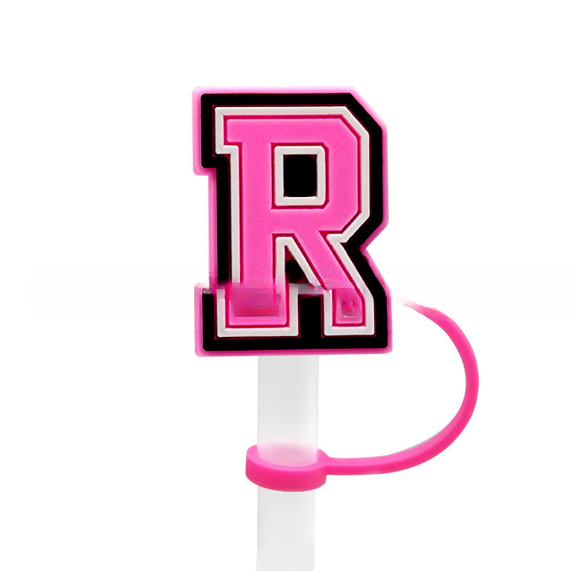 Wholesale 10MM Pink English Letter DIY Decoration Accessories Straw Sleeve Silicone Dust Plug