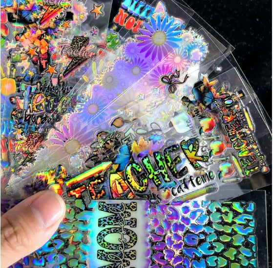 Wholesale Random Holographic Stickers 20/50/100pcs UV DTF Wraps & Cartoon Pen/Bookmark Stickers