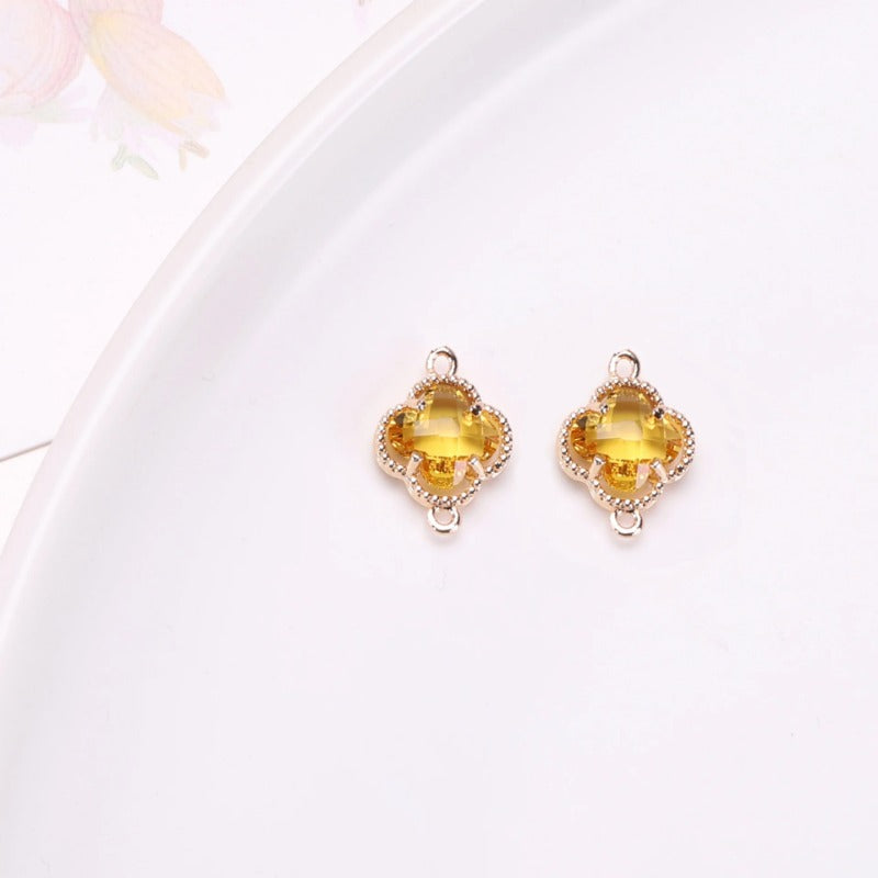 Wholesale 50pcs Crystal Double Hole Four Leaf Clover Pendant