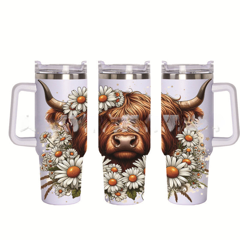 Wholesale Tumbler 40OZ Bull Head 3D Sunflower Car Cup Stainless Steel Straw Tumbler Ice Cup