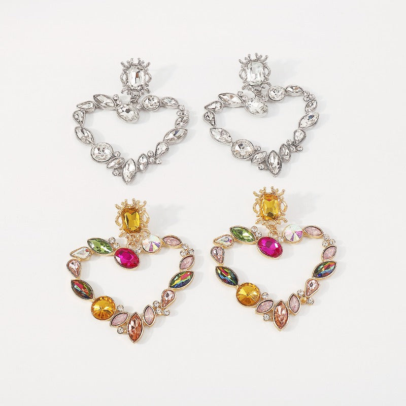 Wholesale Rhinestone Alloy Exaggerated Colored Diamond Gemstone Love Palace Style Earrings