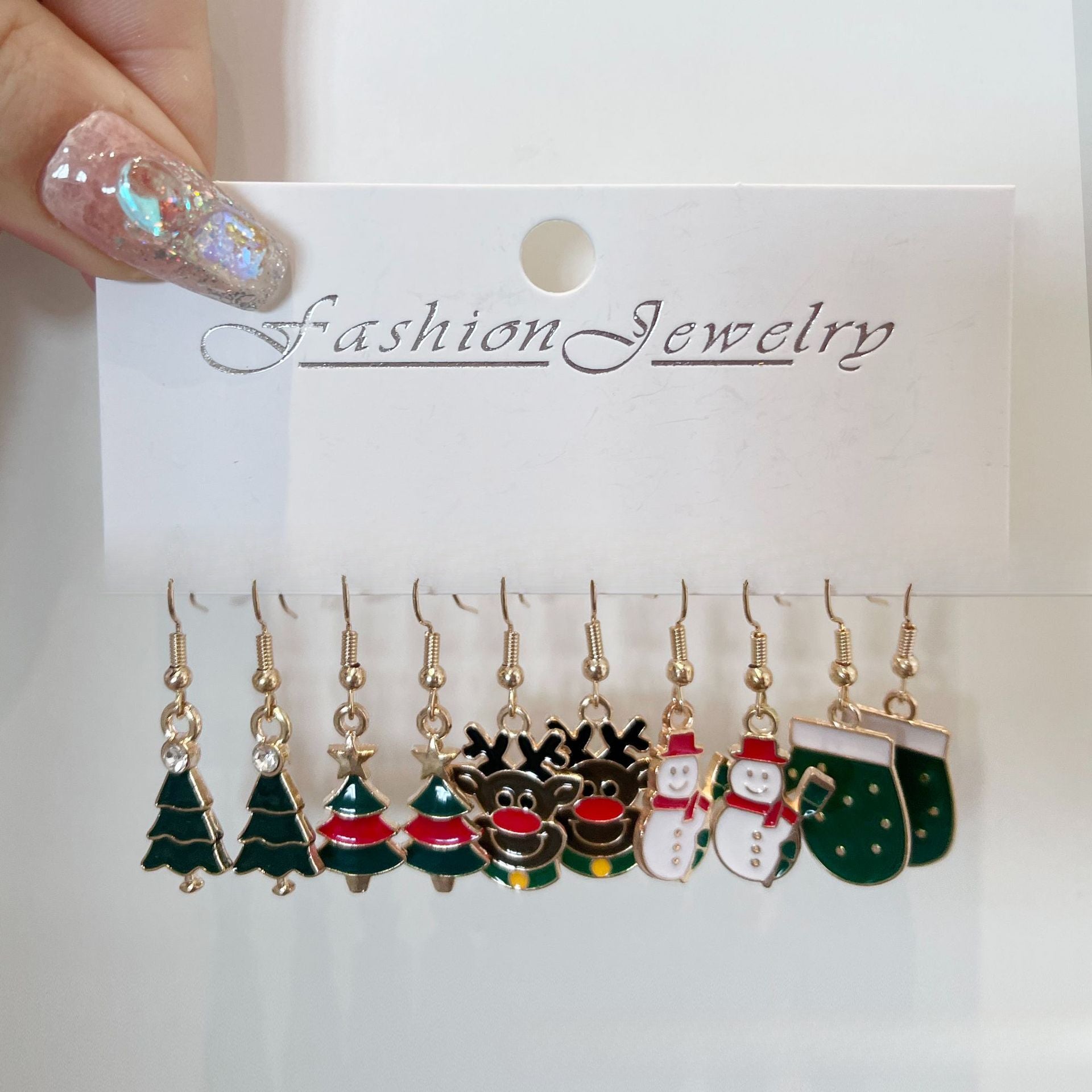 Wholesale 5pcs/pack Dripping Christmas Earrings Bell Elk Stud Earrings