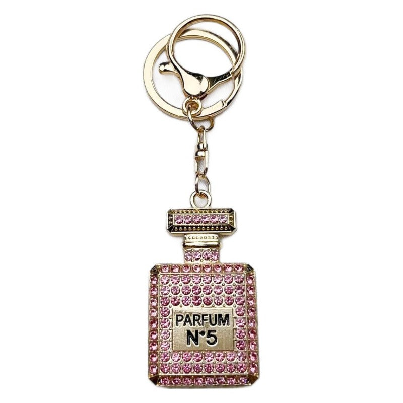 Wholesale Creative Diamond Set Fashion Full Diamond perfume Bottle Bag Car Keychains