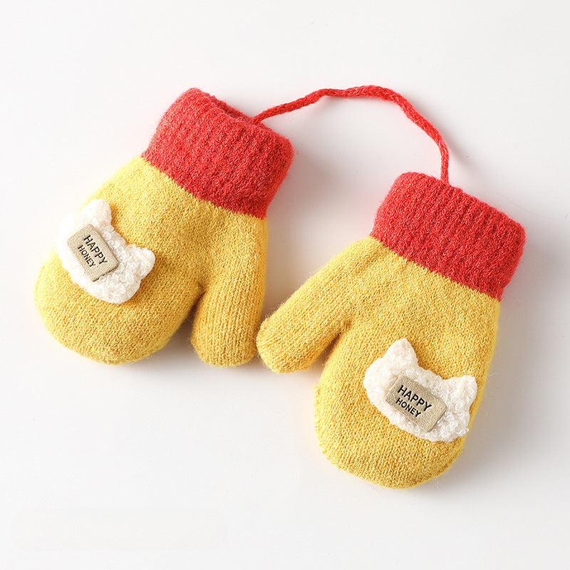 Wholesale Children's Autumn and Winter Double Layer Velvet Thickened Warm Cute Cartoon Gloves