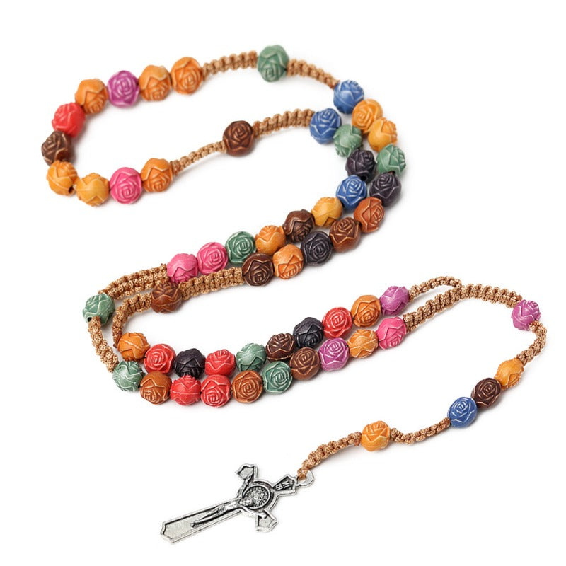 Wholesale Colorful Seven Sorrows Rosary Cross Handmade Necklace