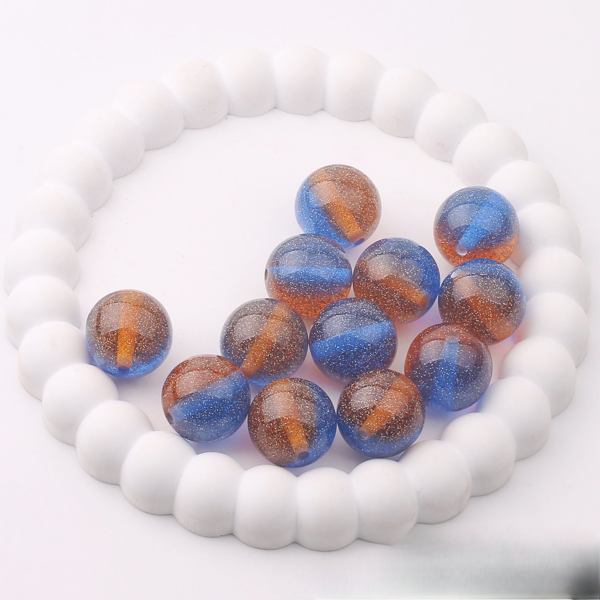 Wholesale 100pcs 20mm Fine Flash Two-color Diamond Sand Resin Straight Hole DIY Beads