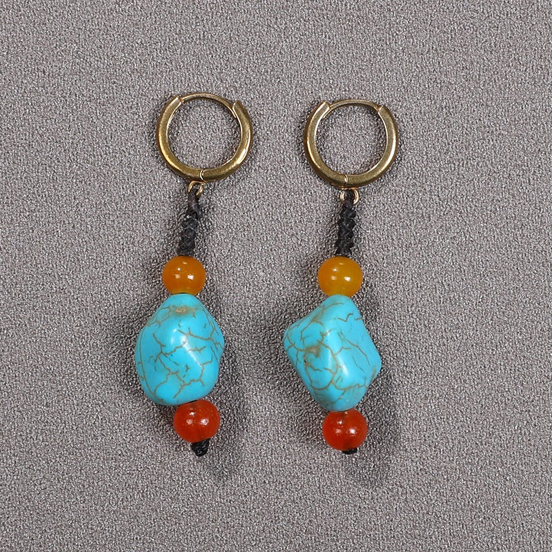 Wholesale Single Imitation Turquoise Ethnic Tibetan Ear Clip