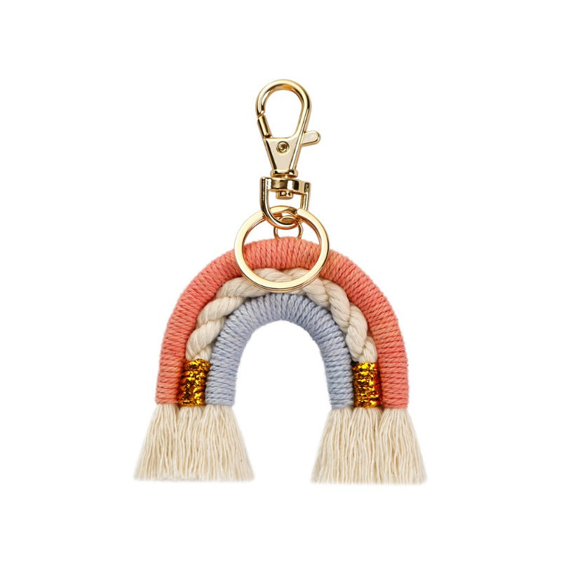Wholesale Hand Woven Rainbow Fringe Knit Crochet Keychains