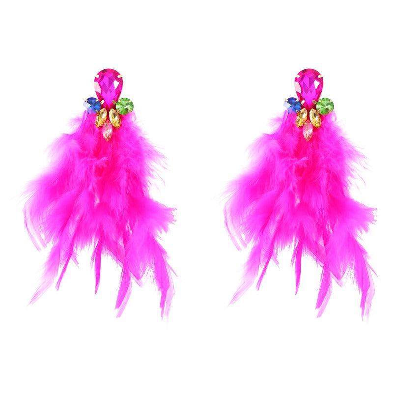 Wholesale Bohemian Diamond Floral Feather Earrings