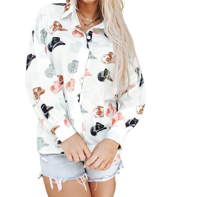 Wholesale 2023 Autumn New Polyester Western Cowboy Hat Printed Shirt