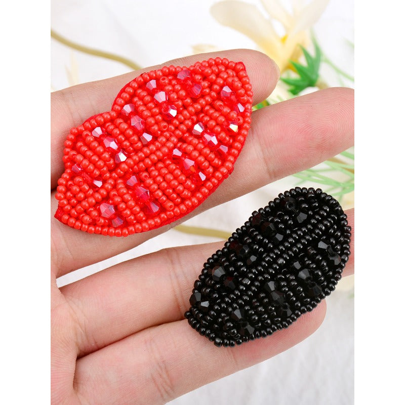 Wholesale DIY Handmade Beaded Cloth Paste Rice Beads Crystal Red Black Lips Hat Clothes Decoration