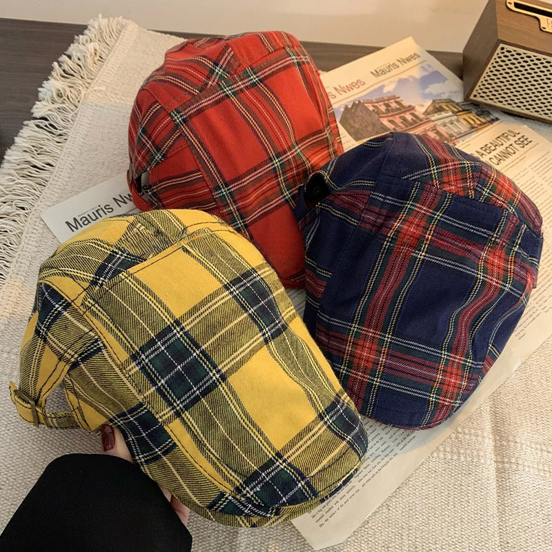 Wholesale Dopamine Retro Plaid Spring and Autumn Style Large Head Size Reverse Wear Face Showing Small Beret