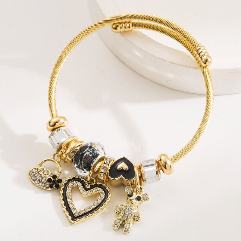 Wholesale Fashion Stainless Steel Open Heart Cross Bear Diamond Bracelet
