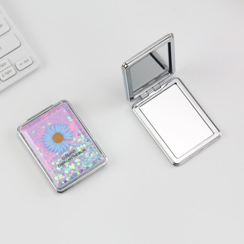 Wholesale Creative Flowing Sand Cute Girl Heart Cartoon Double Sided Portable Mirror