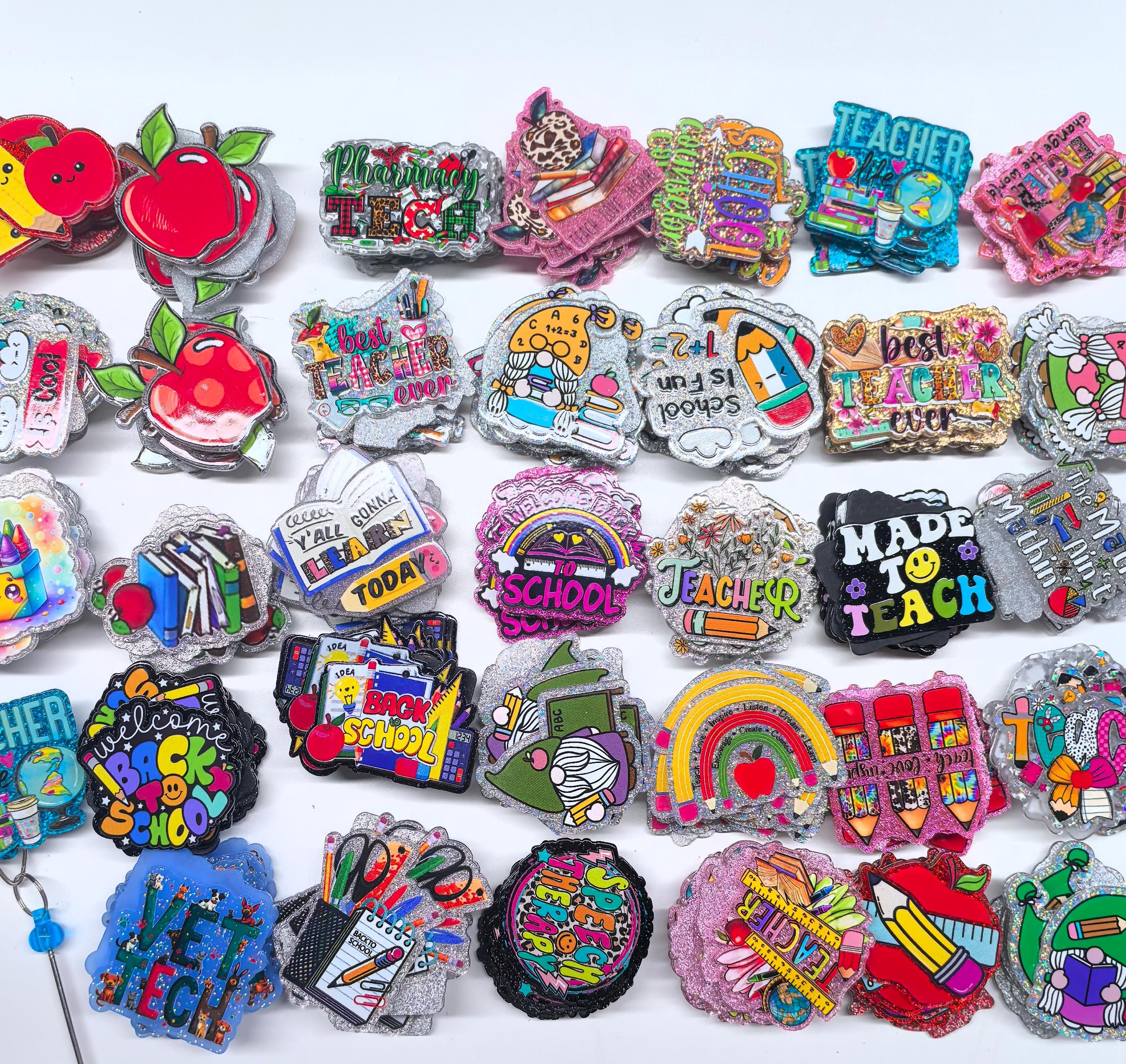 Wholesale Random 30pcs Study Theme Acrylic Flat Backs for Badge Reels Keychains