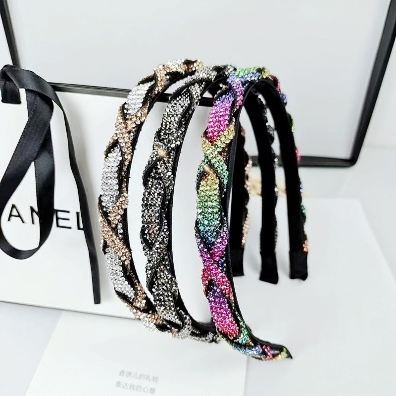 Wholesale Light Luxury Color Blocked Full Diamond Fashionable Versatile High End Sensation Sparkling Diamond High End Headband