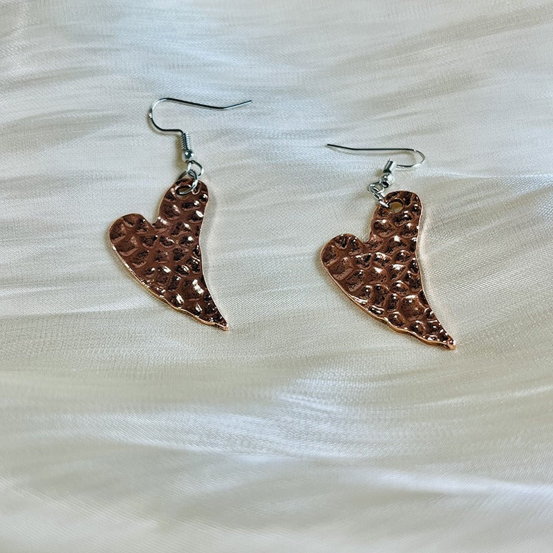 Wholesale Simple Retro Heart-shaped Textured Pendant Personality Versatile Love Pattern Earrings