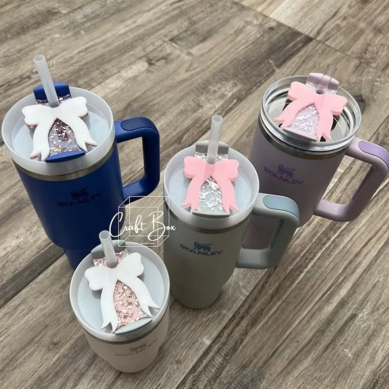 Wholesale 10pcs Bow Gold Powder Transparent Staney Tumbler Tag 40 OZ Ice Daba Cup 2nd Generation Cup Lid Tag