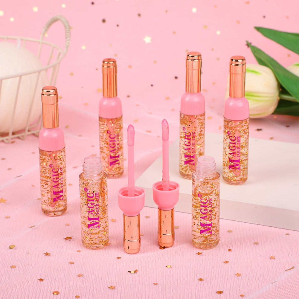 Wholesale 24pcs Gold Cap Color Changing Gold Foil Red Wine Bottle Lip Gloss