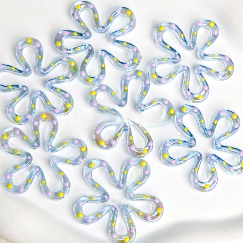 Wholesale 10pcs Oil Dripping Double-sided UV Plated Five-petal Flower Acrylic Beads