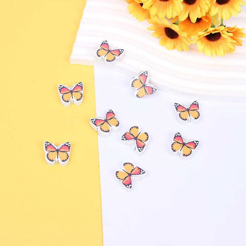 Wholesale 20pcs 16mm Sunflower Colorful Butterfly Wooden Beads