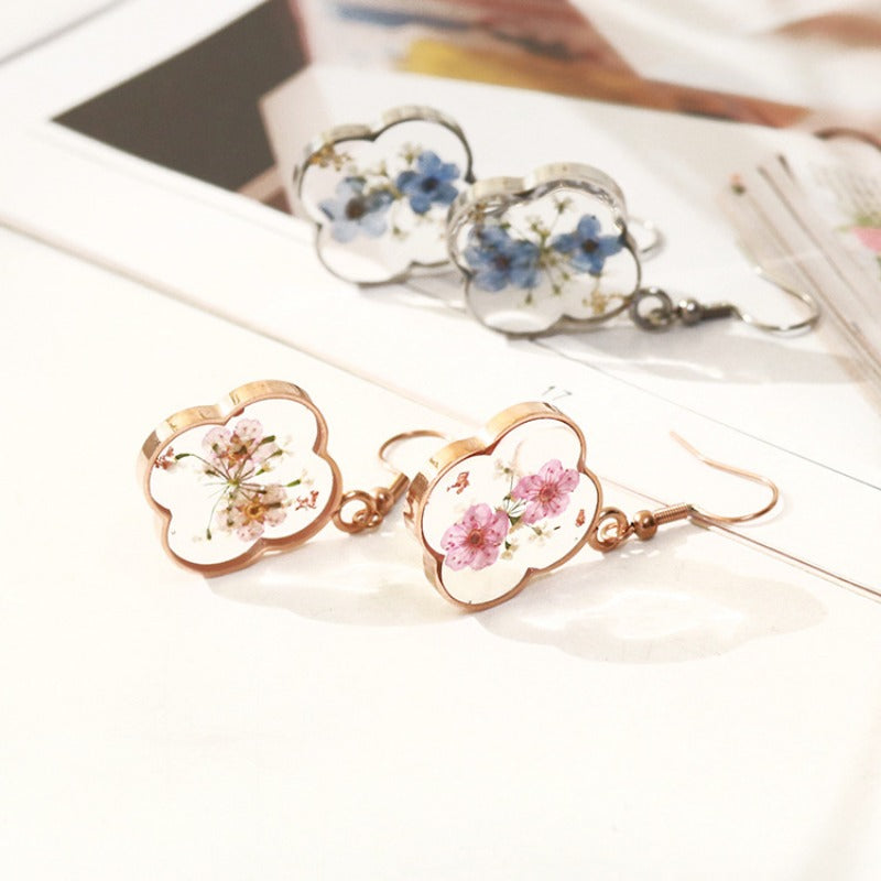 Wholesale 6pcs Pink Rose Gold Real Dried Flower Earrings
